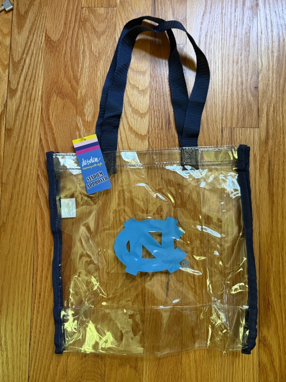 Clear UNC Stadium-Approved Tote Bag with Light Blue North Carolina Logo